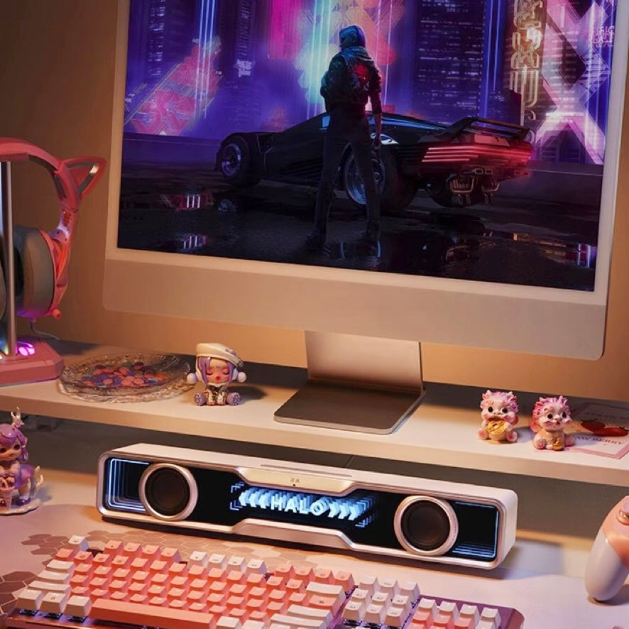 Halo Soundbar | RGB Gaming Soundbar with Dual Drivers, Ambient Lights & Immersive 3-Mode Audio