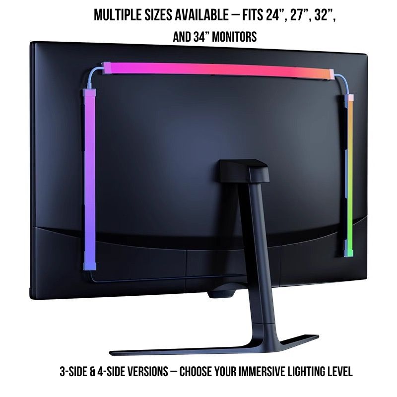 RGB Monitor Backlight – Screen Sync USB Gaming Light Bar (24-34 Inch, 3-Side / 4-Side Versions)