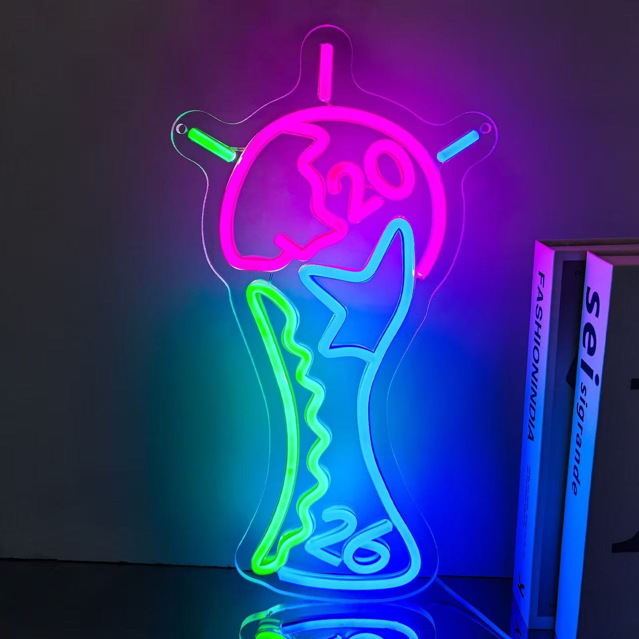 2026 United World Cup Neon Sign – 16" LED Trophy Light with 5-Level Dimmer, 3D Acrylic Soccer Decor for Gaming Room & Fan Cave