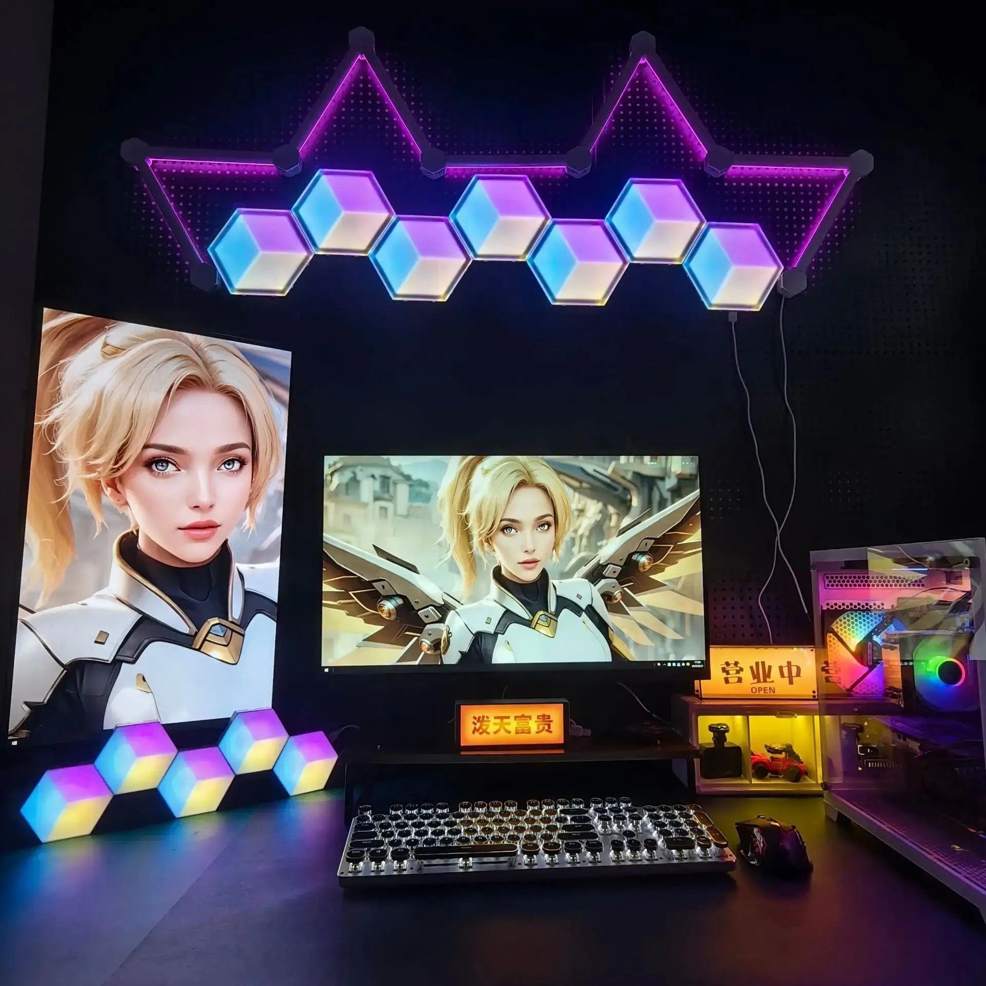 3D RGBIC smart light set with hexagonal cubes and LED light bars