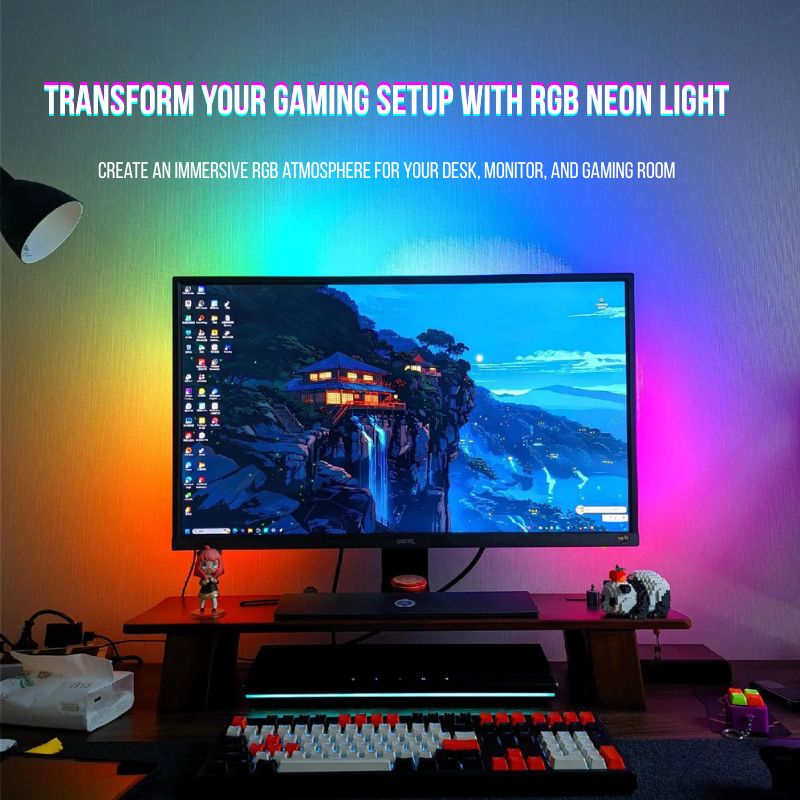 RGB Neon Light Strip for Gaming Desk & Monitor Backlight – USB Ambient LED Light