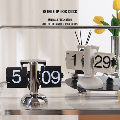 Retro Flip Clock – Minimalist Wooden Base Desk Clock for Gaming Setup