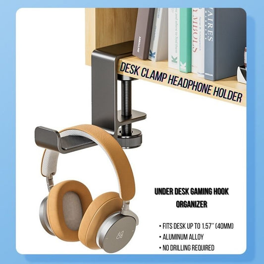 Desk Clamp Headphone Holder – Under Desk Gaming Headset Stand with Aluminum Alloy, Fits Desk Up to 1.57’’