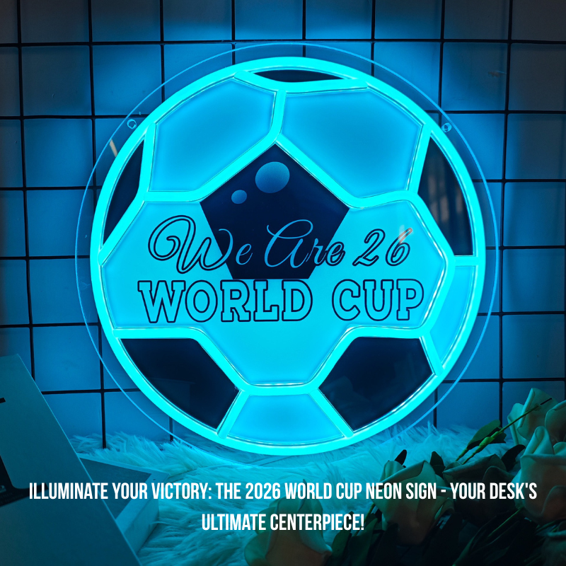 2026 United World Cup Neon Sign – 16" LED Trophy Light with 5-Level Dimmer, 3D Acrylic Soccer Decor for Gaming Room & Fan Cave