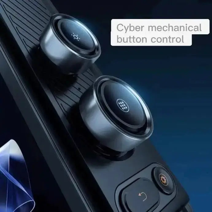 RGB display frame with black housing and two circular button controls