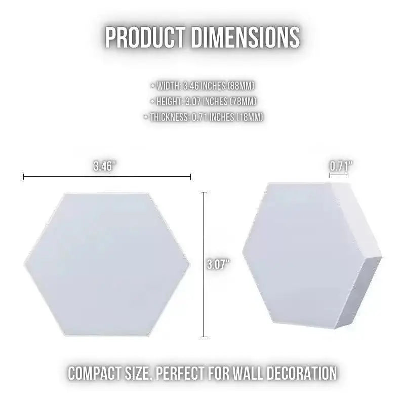 Hexagon wall panel shape diagram showing width, height, and thickness measurements