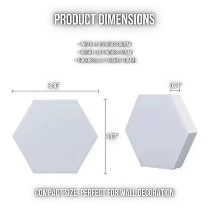 Hexagon wall panel shape diagram showing width, height, and thickness measurements
