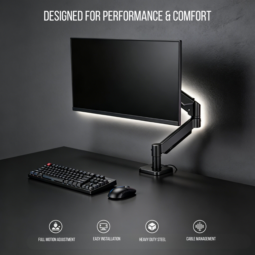 Single Monitor Arm for 13–32 Inch Screens | Heavy Duty Full Motion Desk Mount