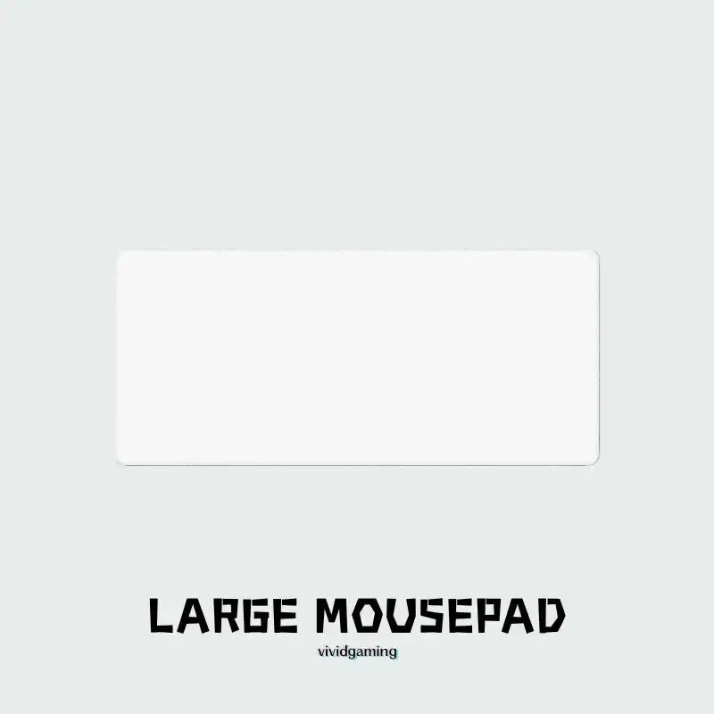 White desk mat with Large Mouse Pad logo centered