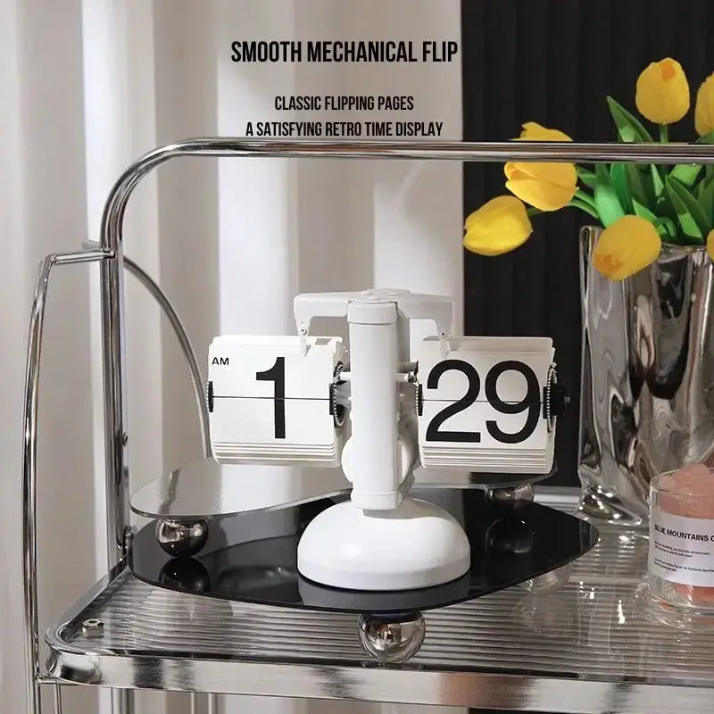 Retro flip clock with white flip pages showing 1 and 29, on white base