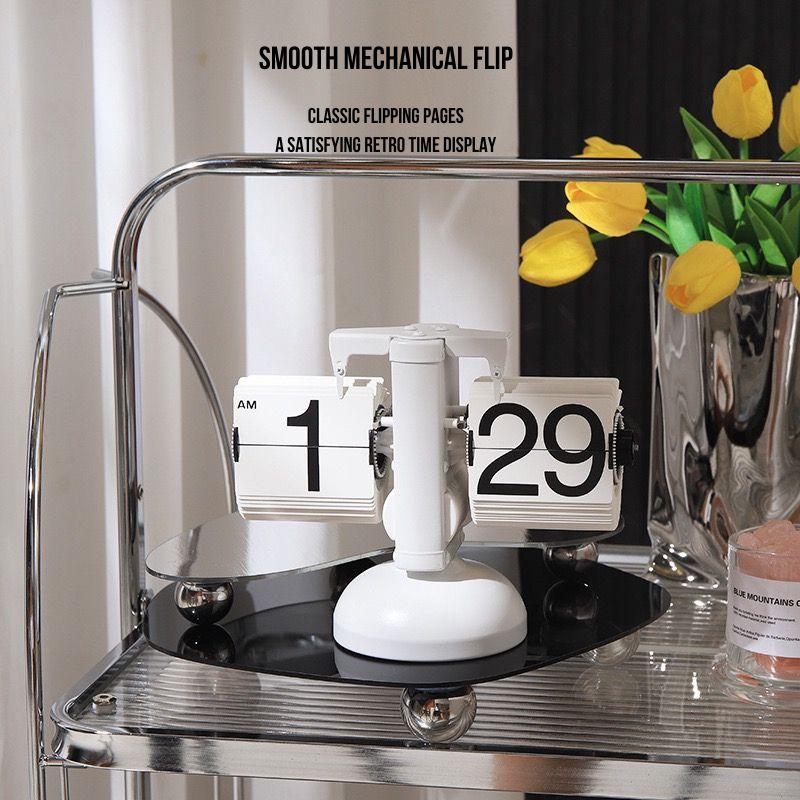 Retro Flip Clock – Minimalist Wooden Base Desk Clock for Gaming Setup