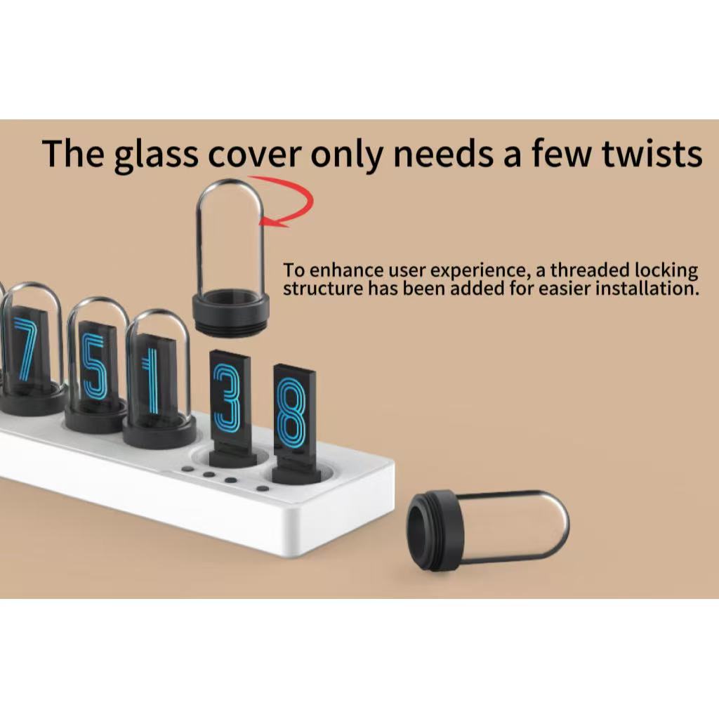 Cyberpunk Nixie Tube WiFi Clock for Gaming Desk – APP Control, NTP Auto Sync, Twist-Lock Glass Cover, Esports Room Decor