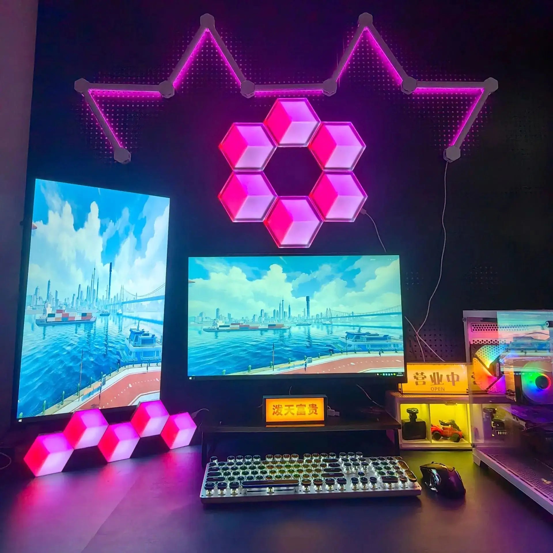3D LED visual effect kit with glowing hex cubes and line LED bars
