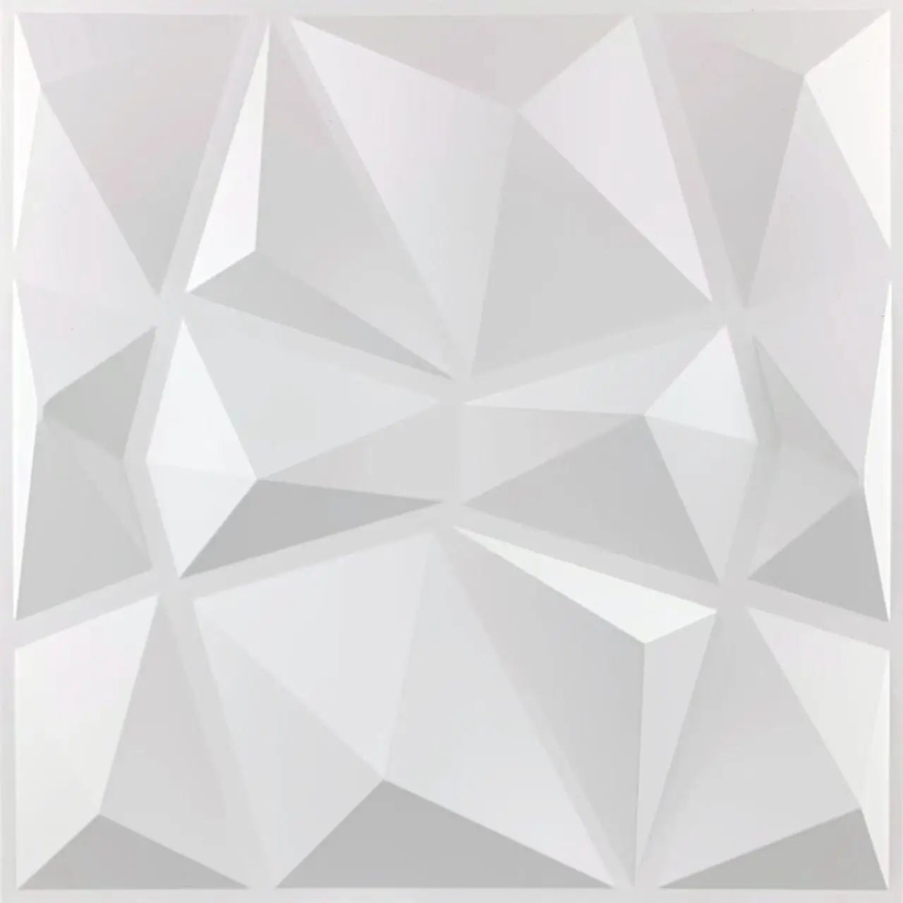 White 3D geometric wall panel tiles with raised triangular facets, close view