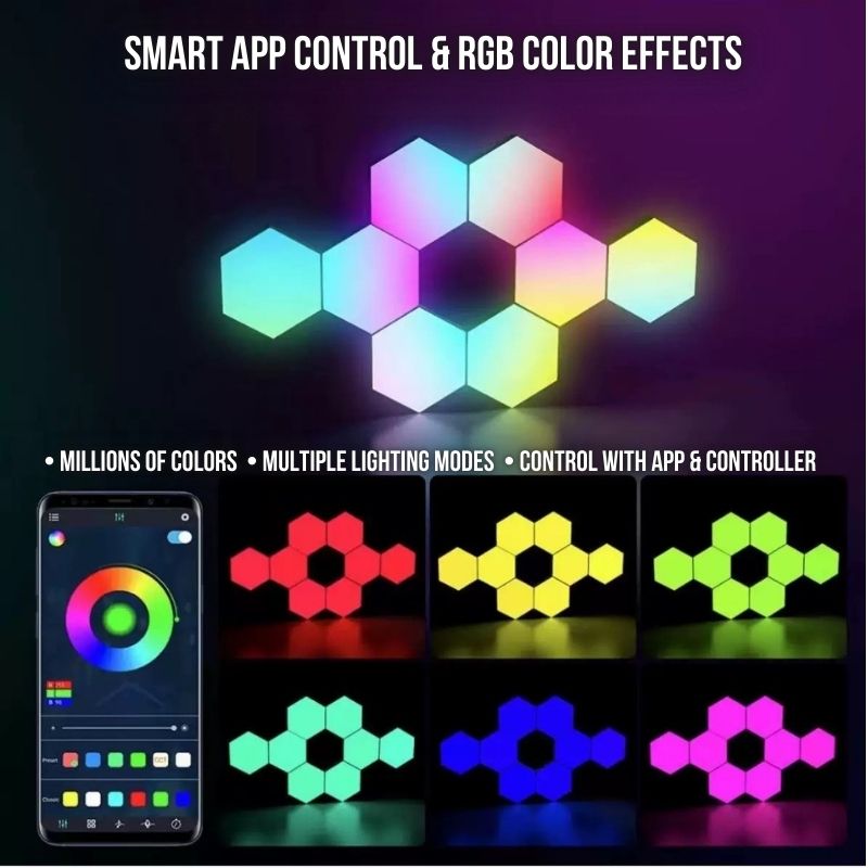 RGB Hexagon LED Wall Panels – Customizable Gaming Room Lighting offers vivid lighting effects. Use the app’s color wheel or included controller to personalize RGB panels and create unique combinations for your gaming space.