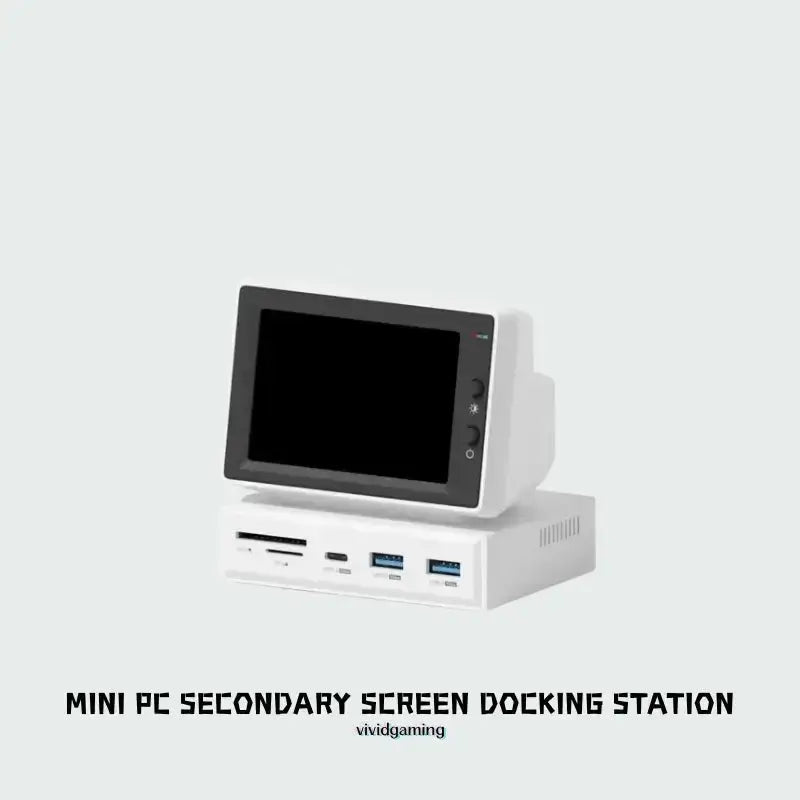 3.5-inch IPS secondary monitor dock with screen and front ports, white