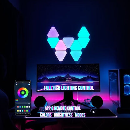 Modular Triangle RGB Wall Lights for Gaming Setup – App & Remote Control, Customizable Layout
