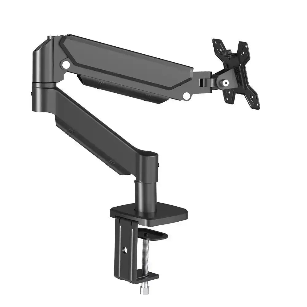 Black single monitor arm with desk clamp and VESA bracket