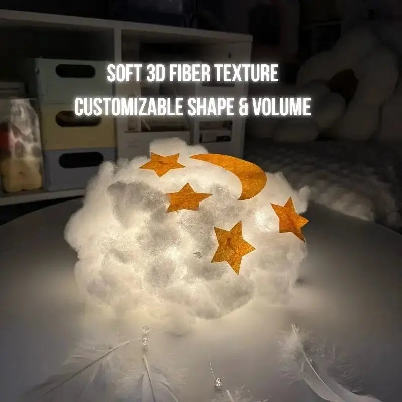 White 3D cloud ceiling light with golden stars and crescent moon