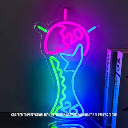 2026 United World Cup Neon Sign – 16" LED Trophy Light with 5-Level Dimmer, 3D Acrylic Soccer Decor for Gaming Room & Fan Cave