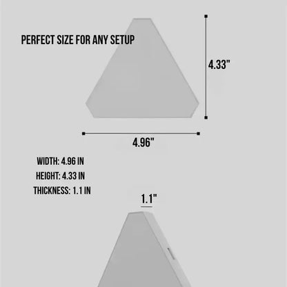 Triangular LED light panel dimensions diagram with 4.96 in width and 4.33 in height