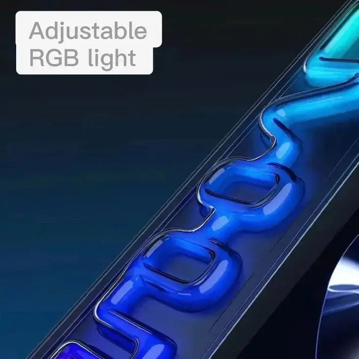 Adjustable RGB light bars on black display frame with blue glowing segments
