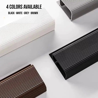 Ribbed desk cable management covers in white and black with open slots