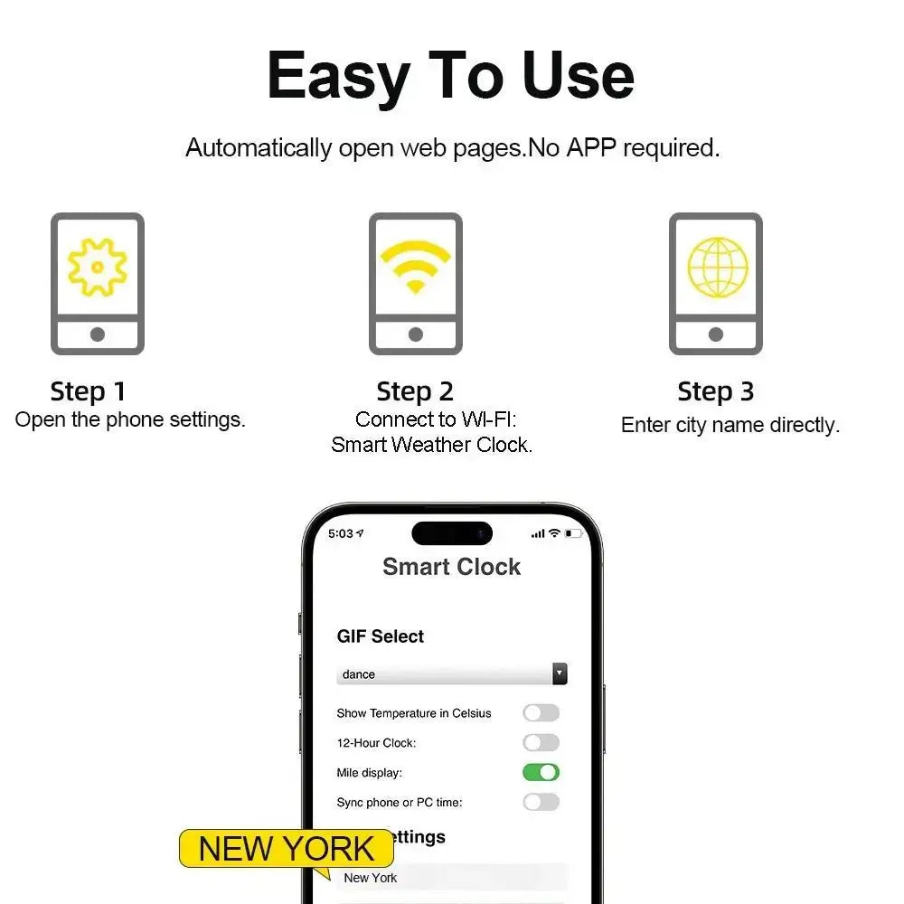 Mini smart weather station setup shown on a smartphone screen for Wi-Fi connection