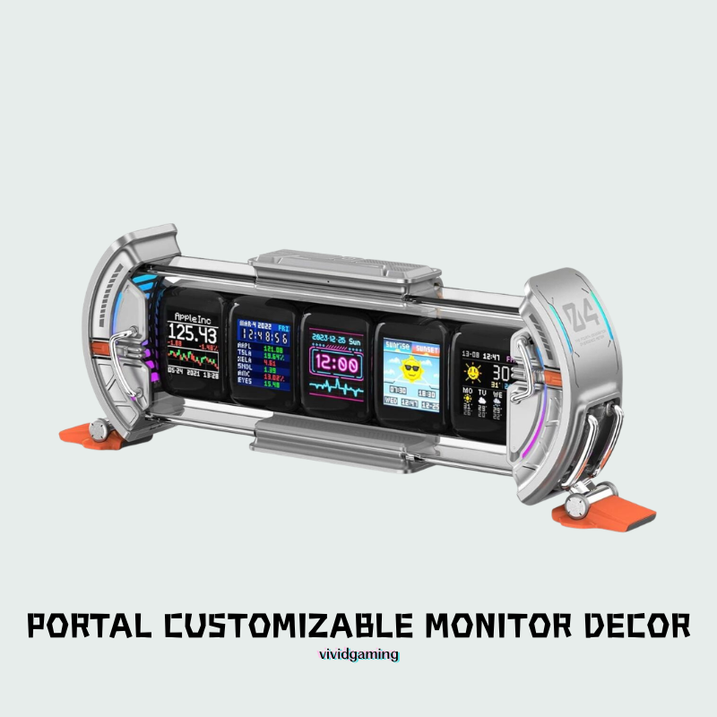 Pantalla de píxeles cyberpunk Times Gate | Panel inteligente personalizable de 5 pantallas con luces RGB – Decoración de escritorio para juegos
