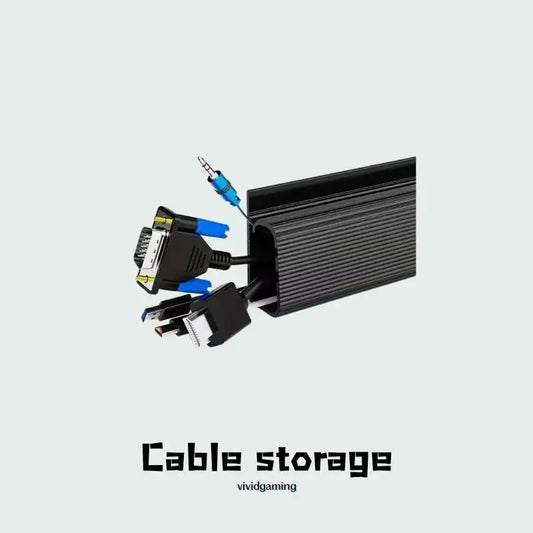 Black ribbed modular desk cable management cover with open channel and connector cutouts