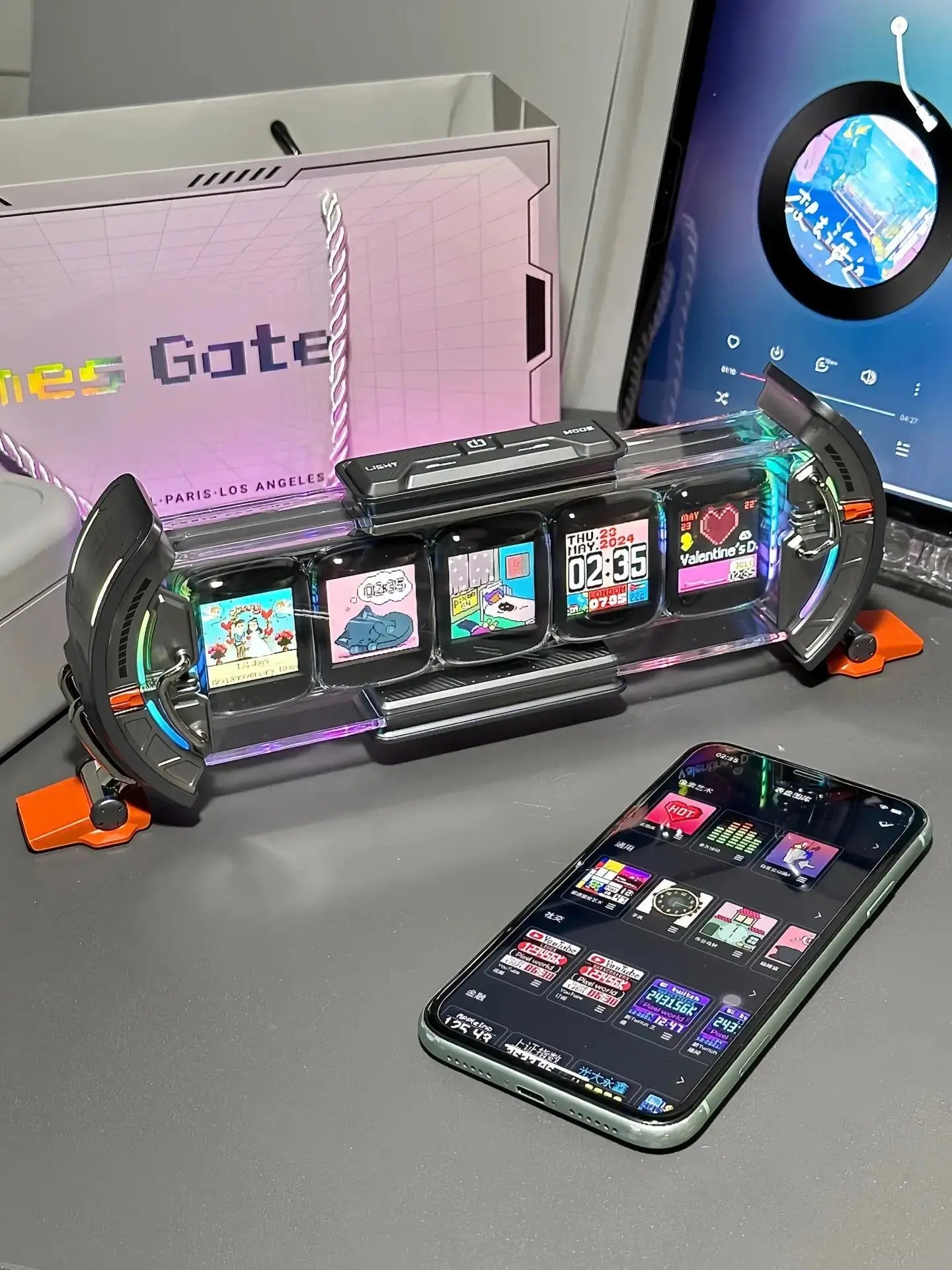Desktop five-screen smart clock with colorful five-screen display and transparent outer case