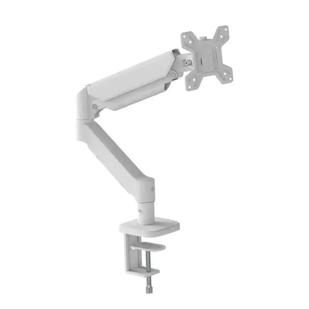 White single monitor arm with VESA bracket and desk base