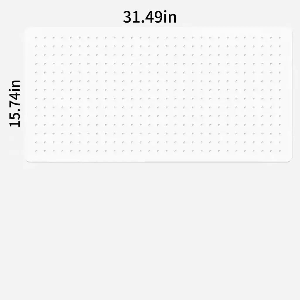 White modular pegboard panel with evenly spaced round holes, 31.49 x 15.74 in