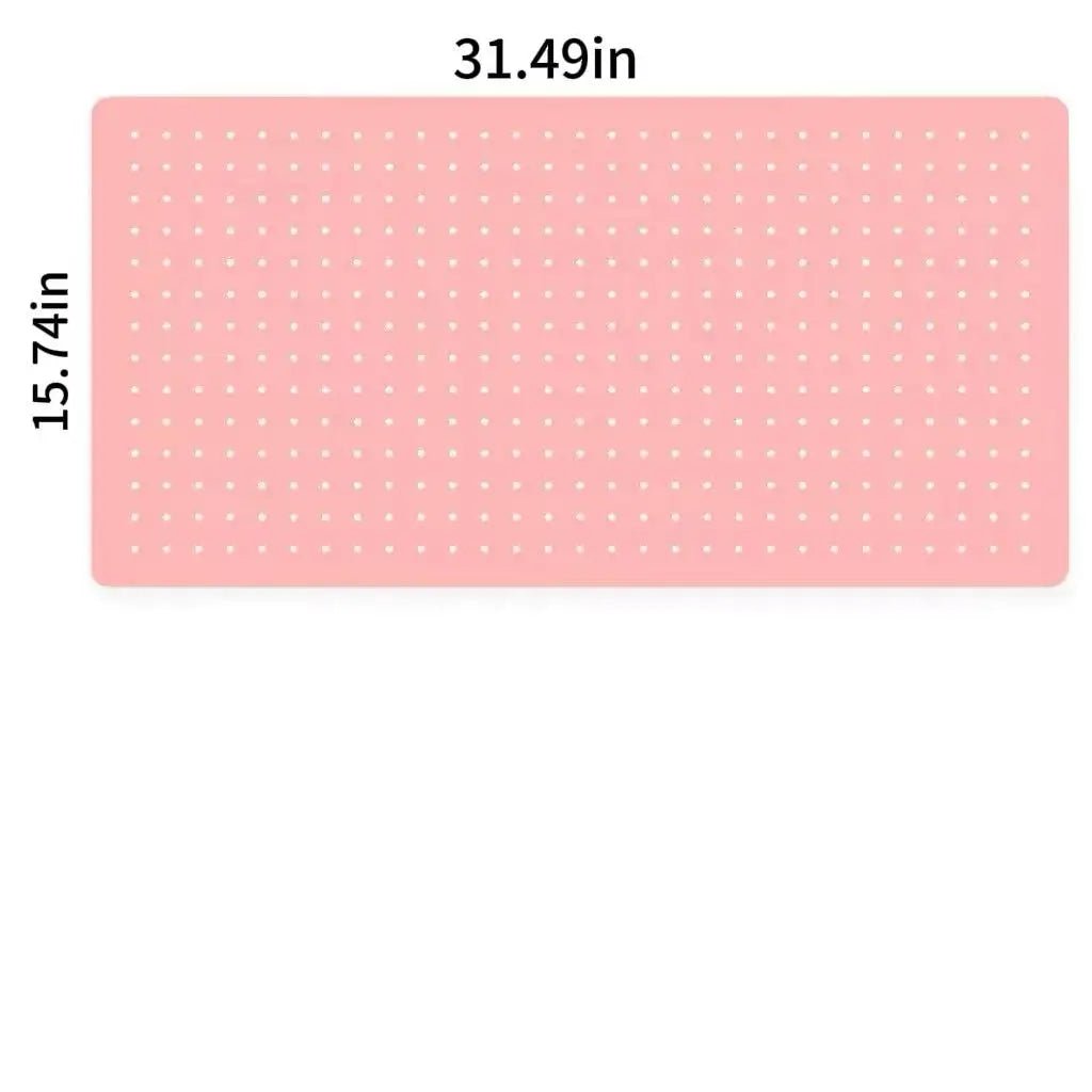 Pink modular pegboard panel with evenly spaced round holes, 31.49 x 15.74 in