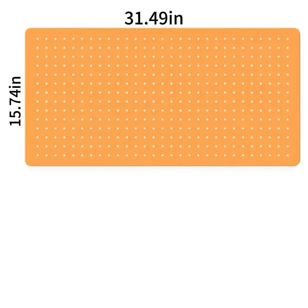 Orange modular pegboard panel with evenly spaced round holes, 31.49 x 15.74 in