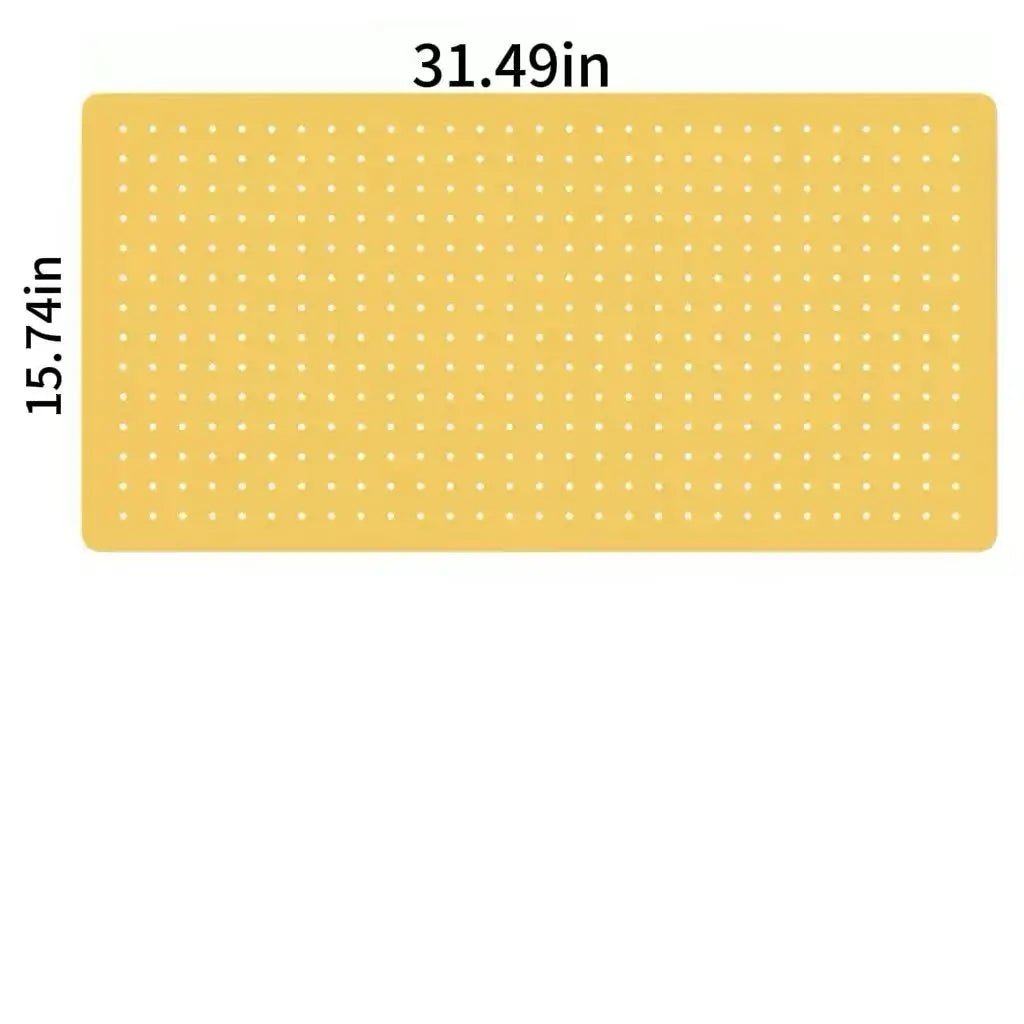 Yellow modular pegboard panel with evenly spaced round holes, 31.49 x 15.74 in