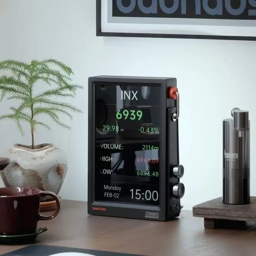 Black RGB pixel display frame with status readouts and 15:00 time on screen