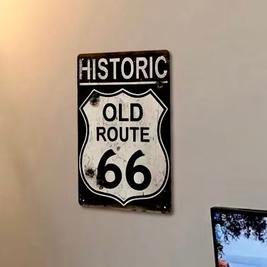 Vintage Route 66 Metal Sign for Gaming Room | Retro Decor