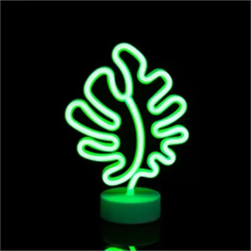 Green cactus neon sign with glowing outline on a round base
