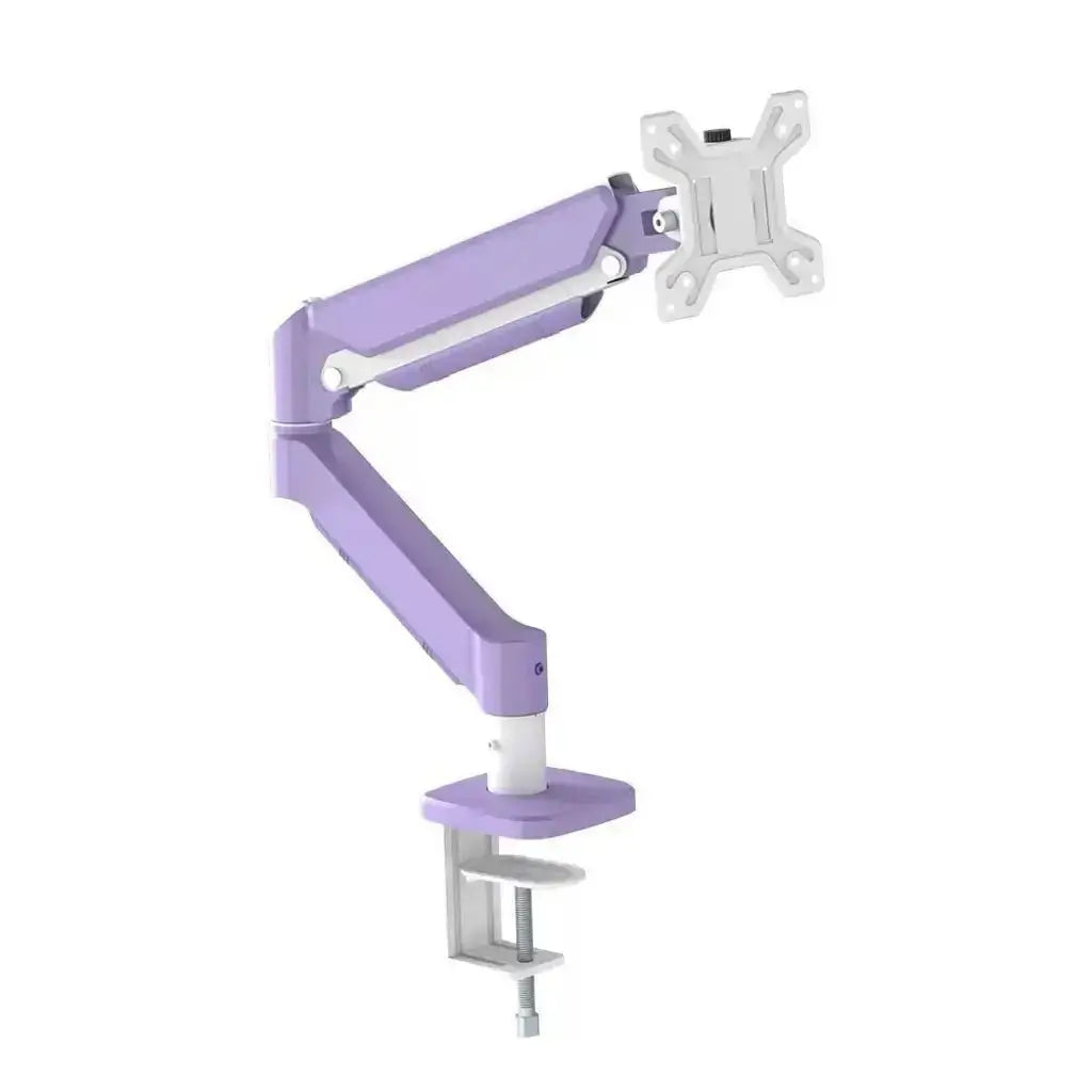Purple single monitor arm with desk clamp and VESA bracket