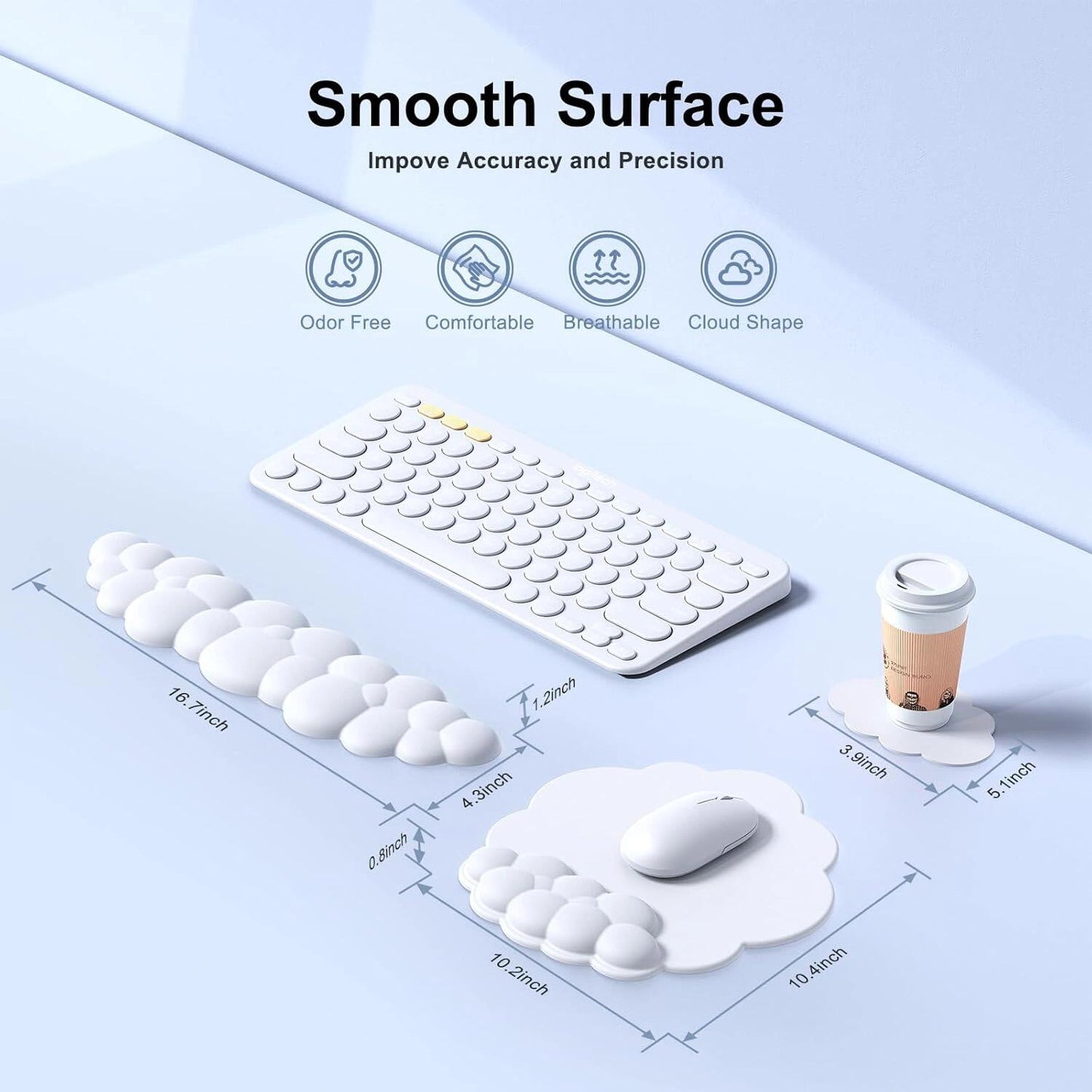 Cloud Wrist Rest Set for Keyboard & Mouse Soft Desk Support for Gaming & Work