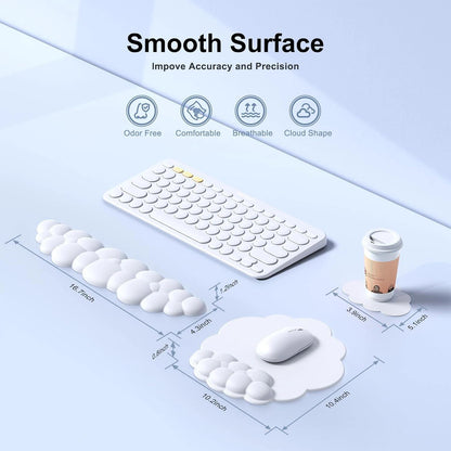 Cloud Wrist Rest Set for Keyboard & Mouse Soft Desk Support for Gaming & Work