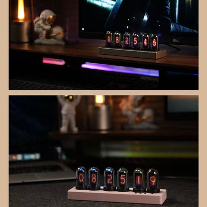 Cyberpunk Nixie Tube WiFi Clock for Gaming Desk – APP Control, NTP Auto Sync, Twist-Lock Glass Cover, Esports Room Decor