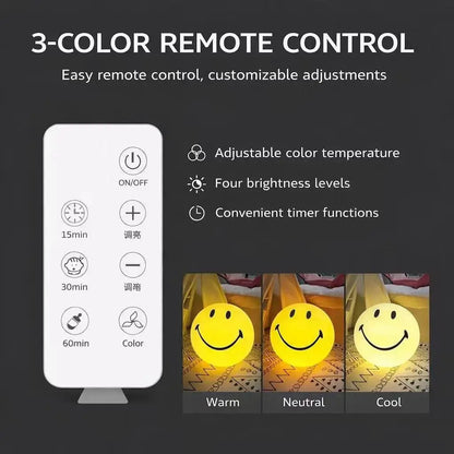 Smiley face LED lamp remote control with adjustable color temperature and brightness