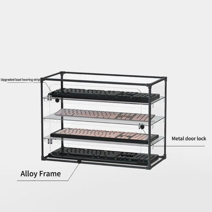 Acrylic keyboard display case with alloy frame, three tiers, and metal door lock