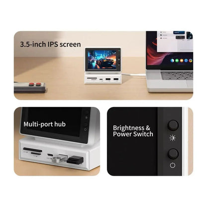 3.5-inch IPS secondary monitor dock with screen and control buttons, white body