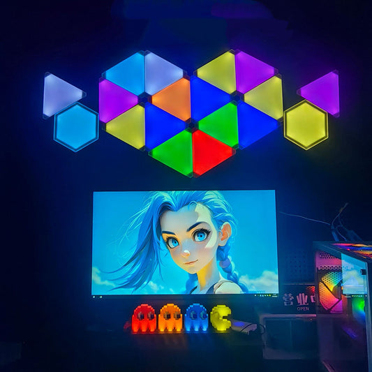 18-Piece Hybrid Wall Light Set: 16 Triangles & 2 Hexagons