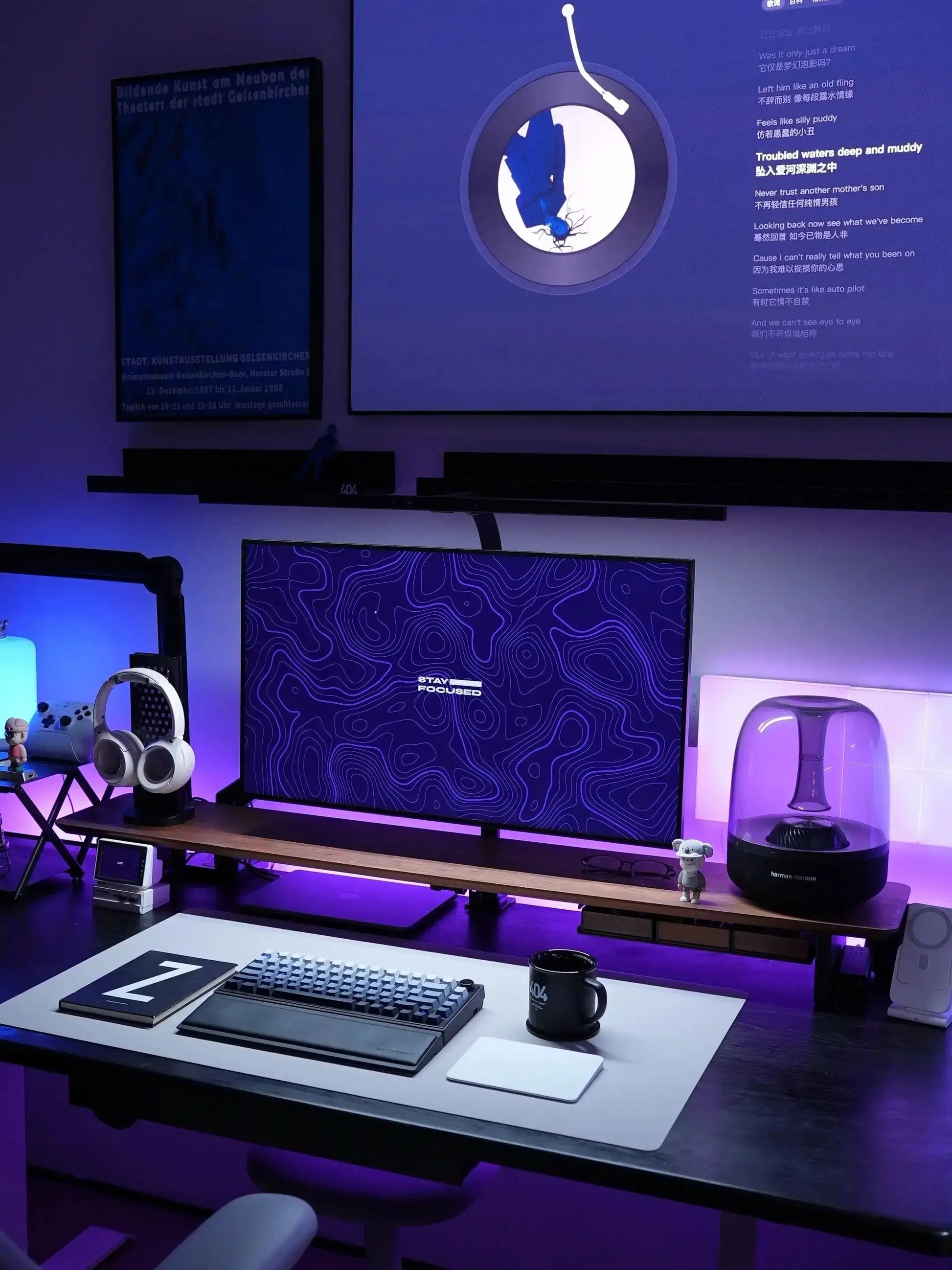Large waterproof desk mat, dark purple gaming print for desk and mouse