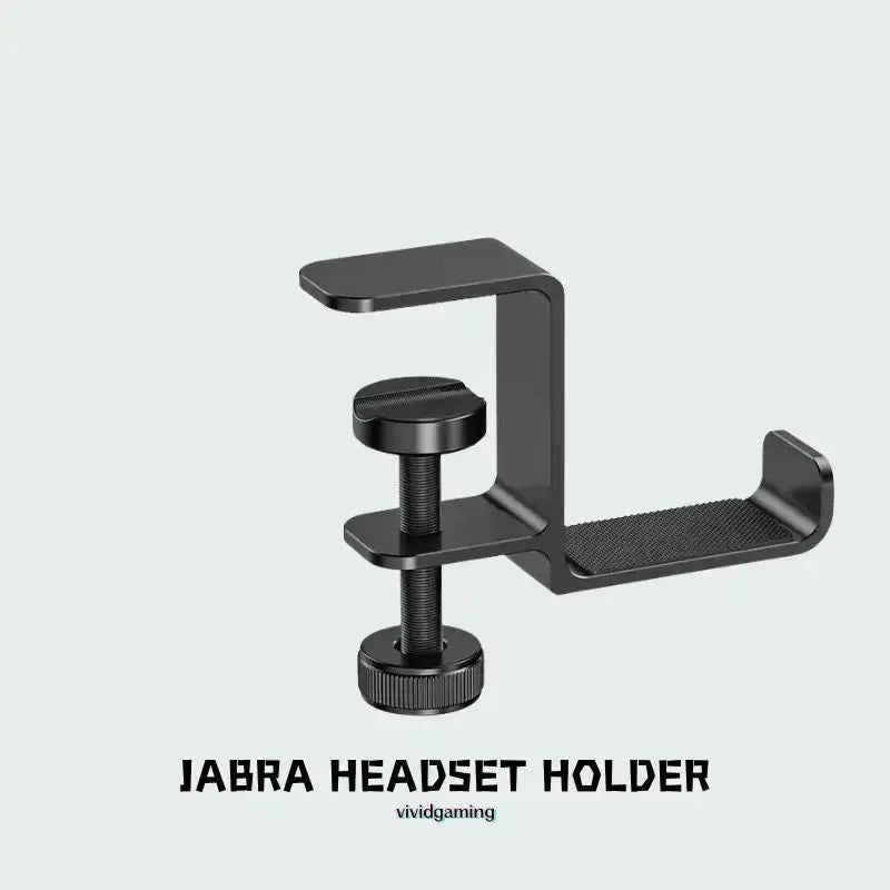 Black desk clamp headphone holder with mesh rest and adjustable knob base