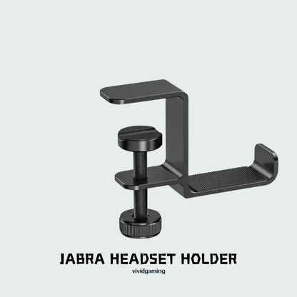 Black desk clamp headphone holder with mesh rest and adjustable knob base